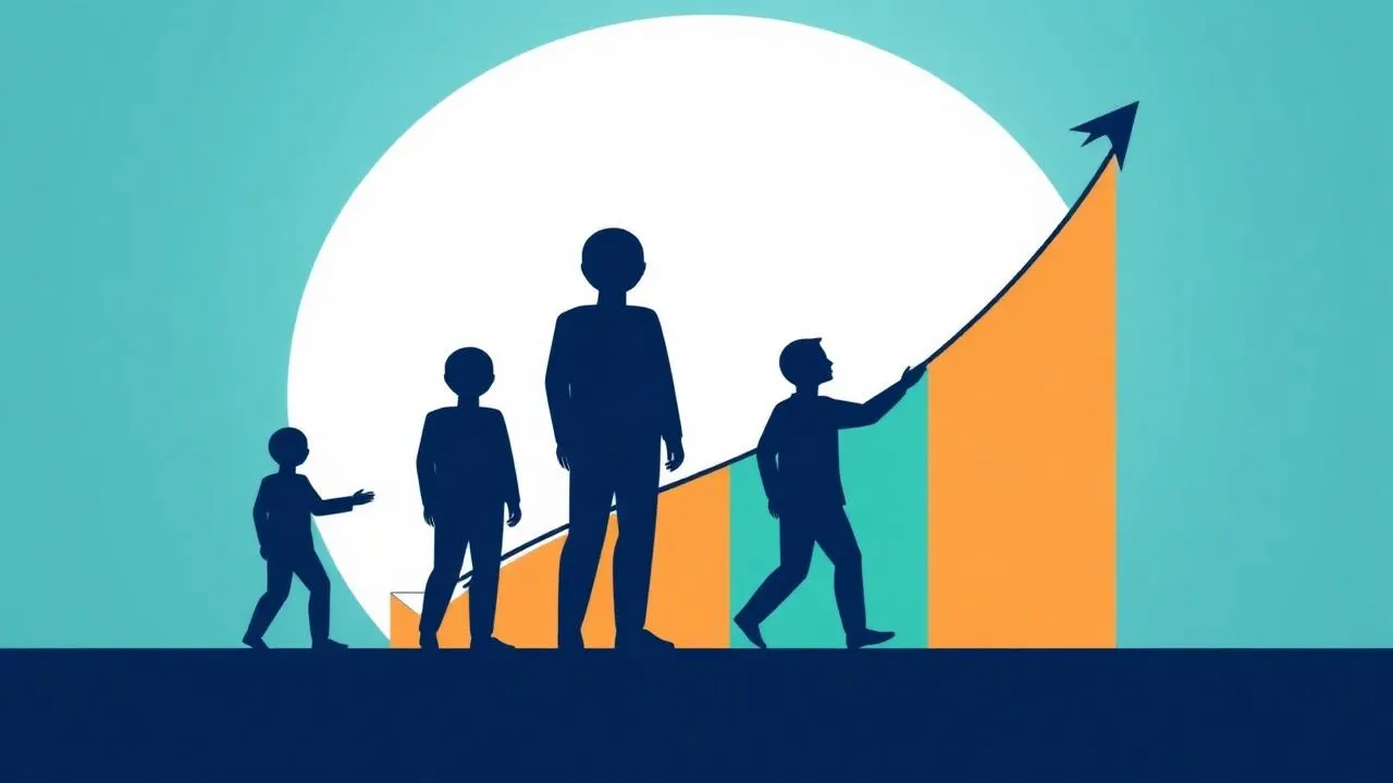 Ilustração geométrica de pessoas conectadas a um painel de CRM