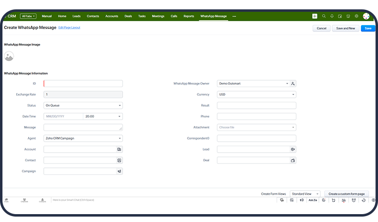 WhatsApp Message module fields
