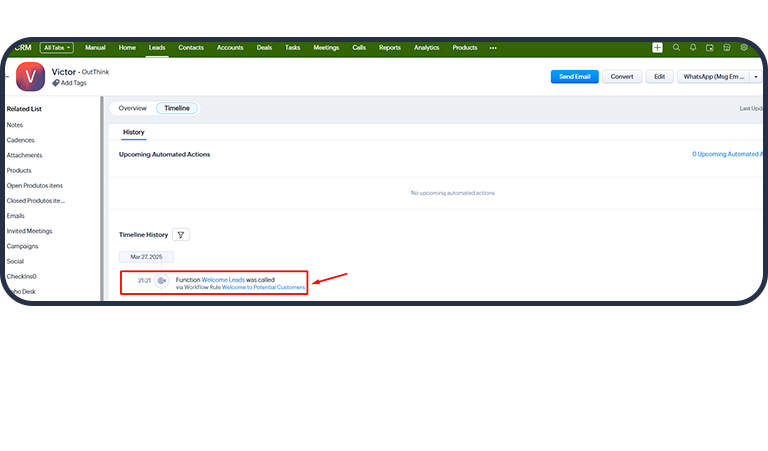 Workflow execution in timeline