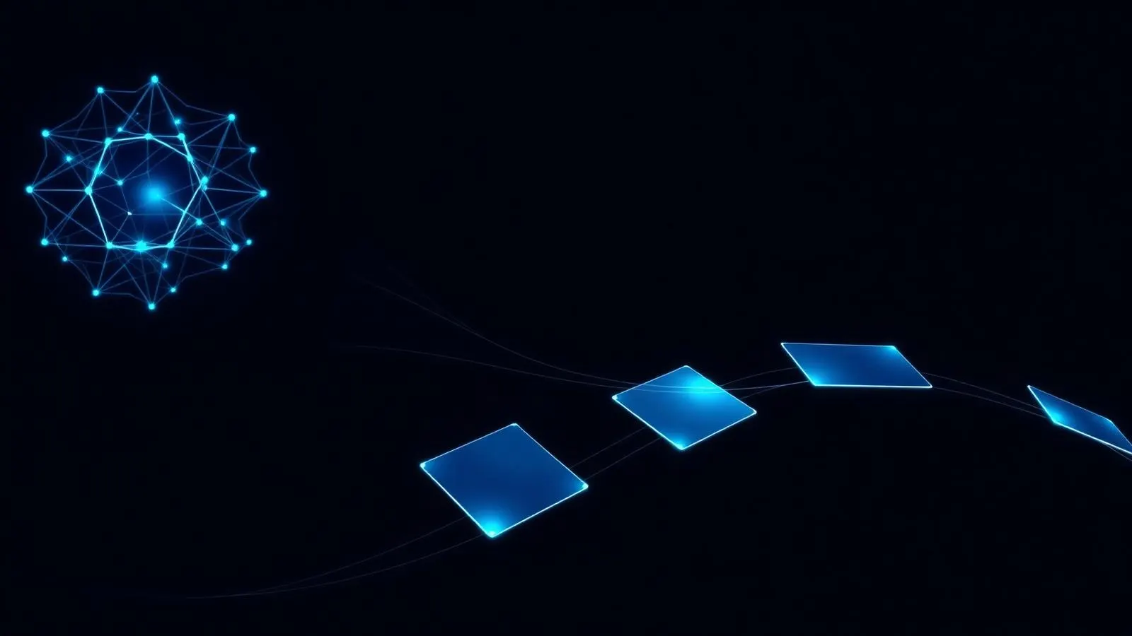 Forma neural geométrica acompanhando um fluxo de cartões translúcidos