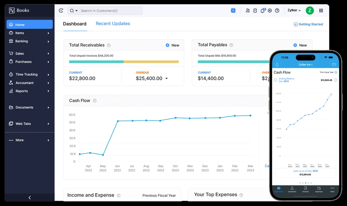 Interface do Zoho Books