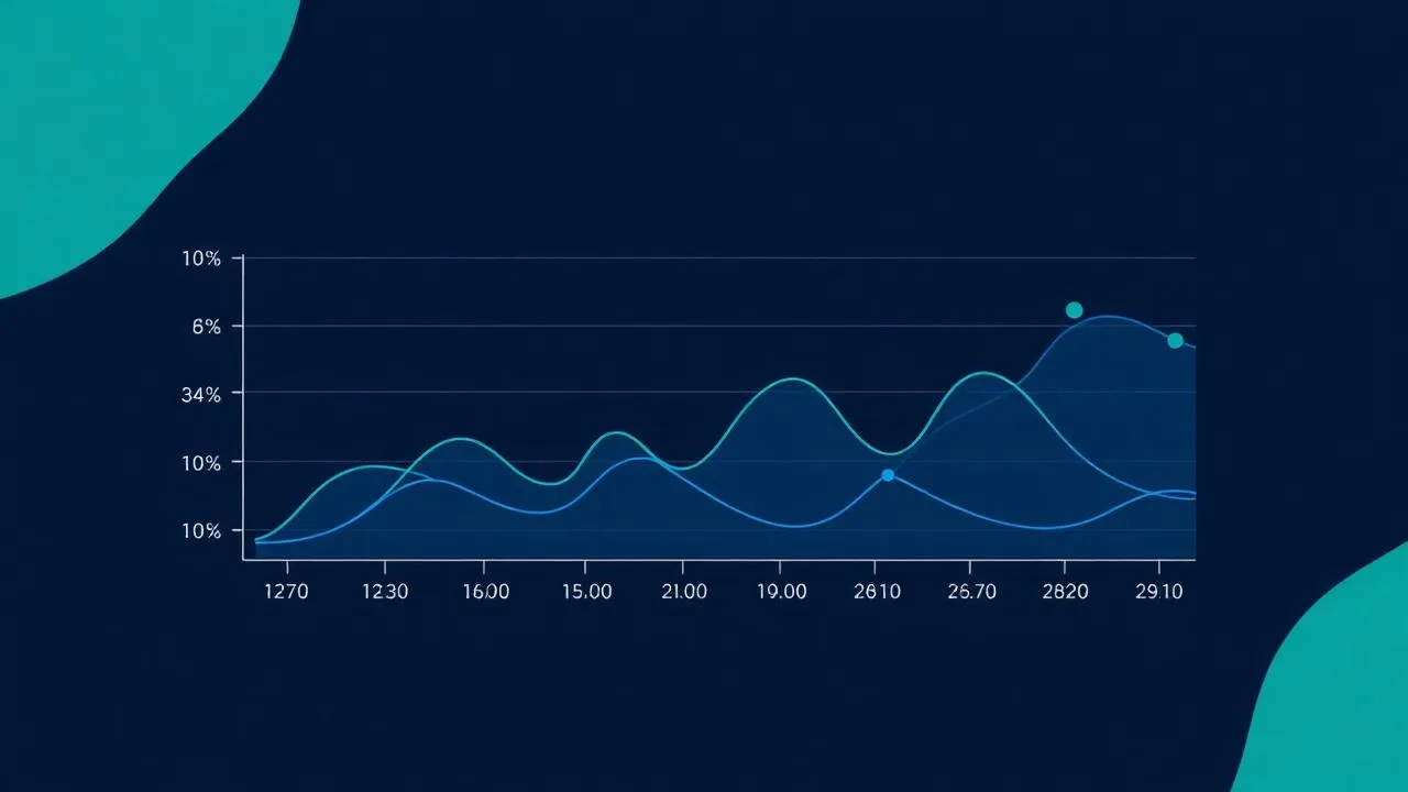 Gráfico abstrato de previsão de vendas com bandas de confiança e nós de dados