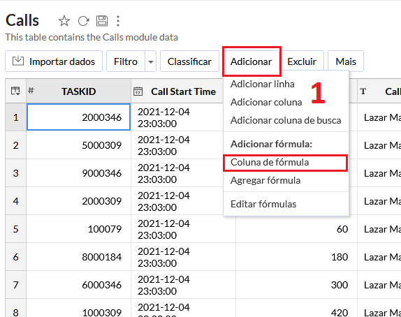 Menu para adicionar coluna de fórmula