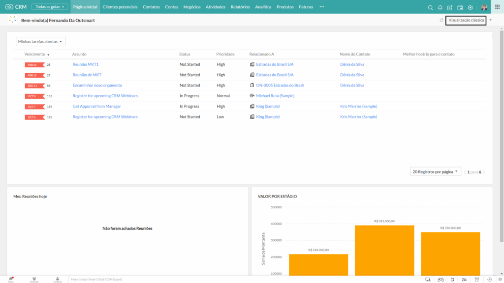Modo de exibição clássico do Zoho CRM
