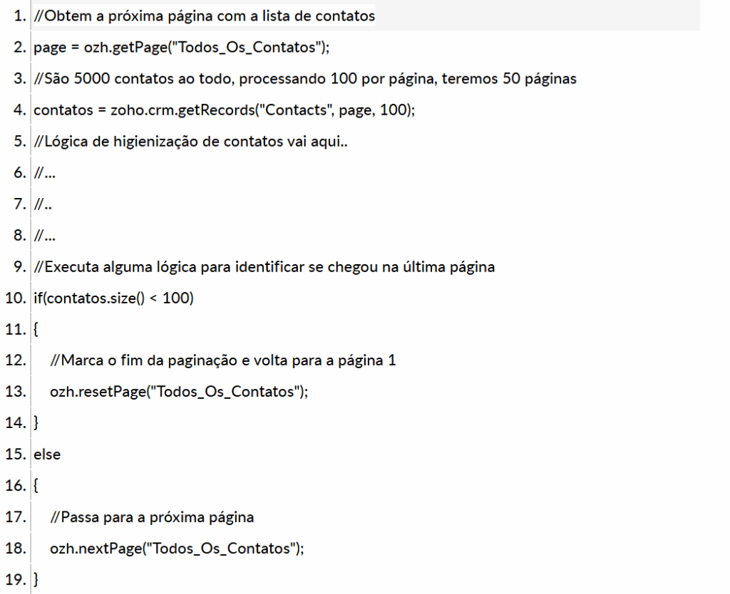 Exemplo de código Deluge usando a função getLastPage