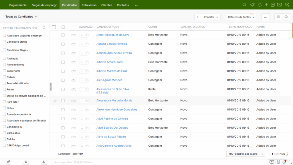 Passo 1 - Acessando filtros no Zoho Recruit