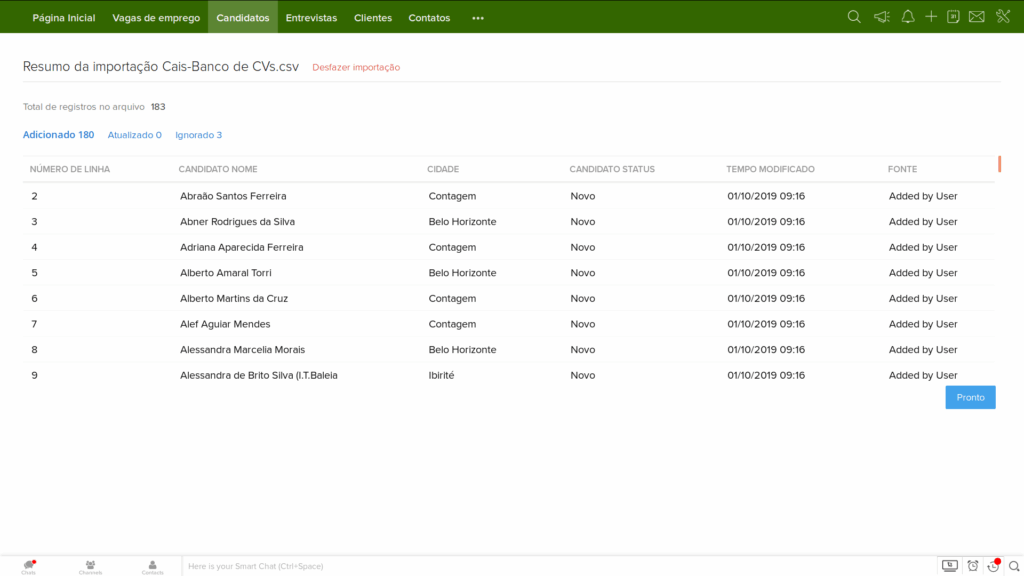Passo 11 da importação no Zoho Recruit