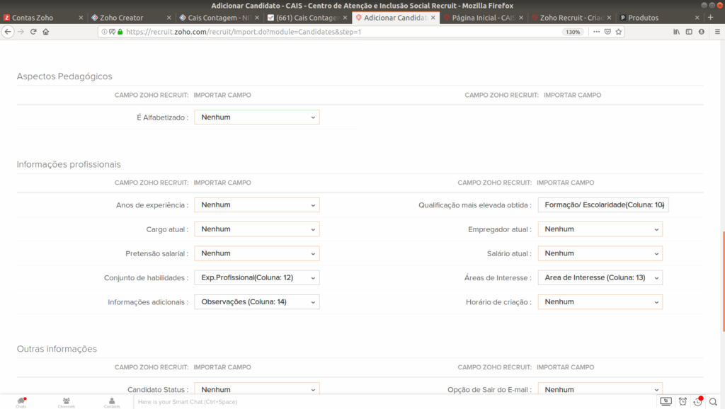 Passo 7 da importação no Zoho Recruit