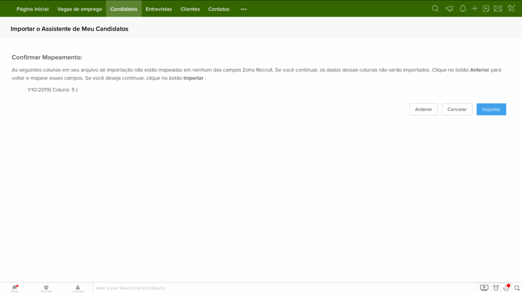 Passo 8 da importação no Zoho Recruit