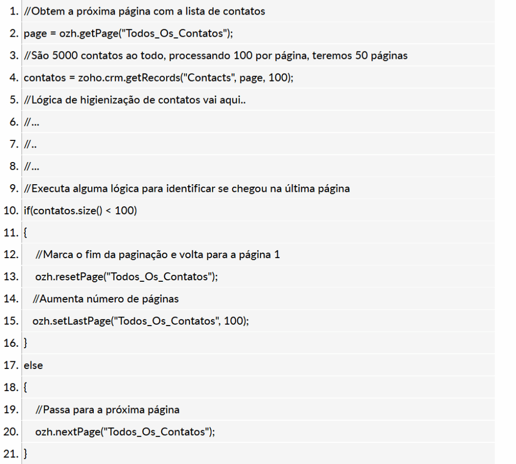Exemplo de código Deluge usando a função setLastPage