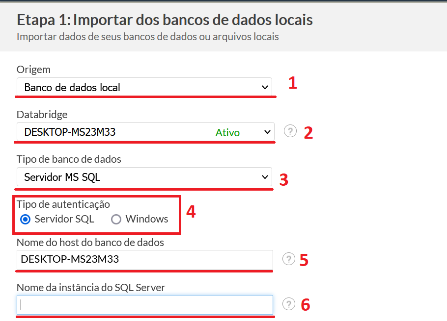 Configuração de importação